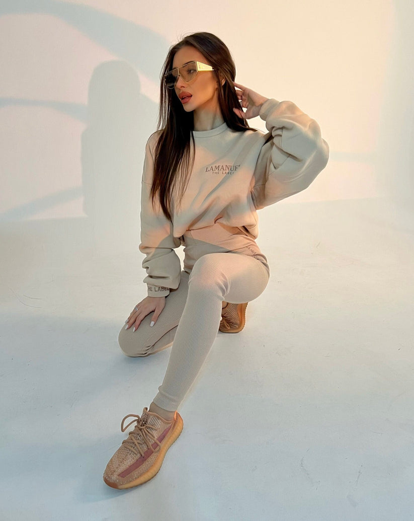 Issamatch light beige tracksuit, stylish and comfortable neutral two-piece set