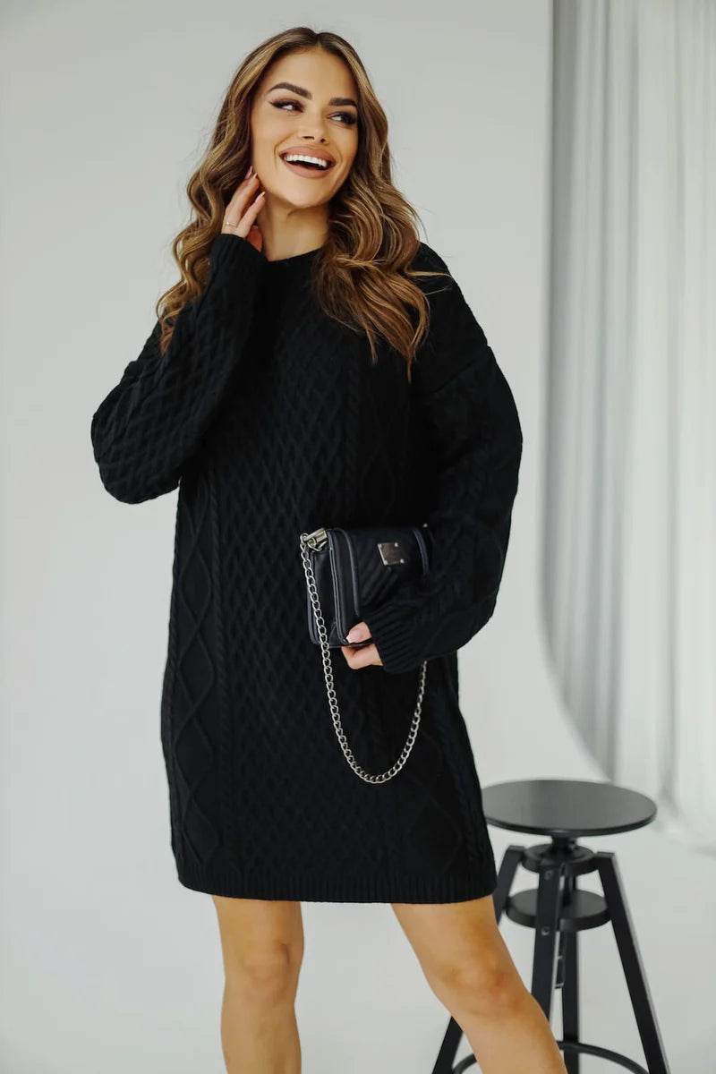 Joanna black sweater tunic, chic and comfortable knitwear for women