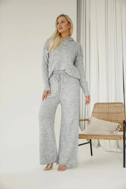 LUSILO gray diamond set, stylish two-piece knitwear with geometric elegance