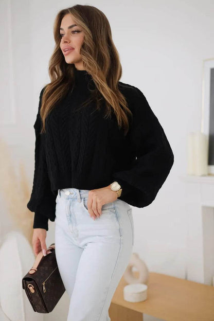 Madison black cropped turtleneck sweater, chic and modern knitwear for versatile styling