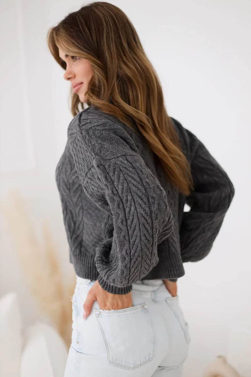 Madison grey cropped turtleneck jumper, chic and modern knitwear for women