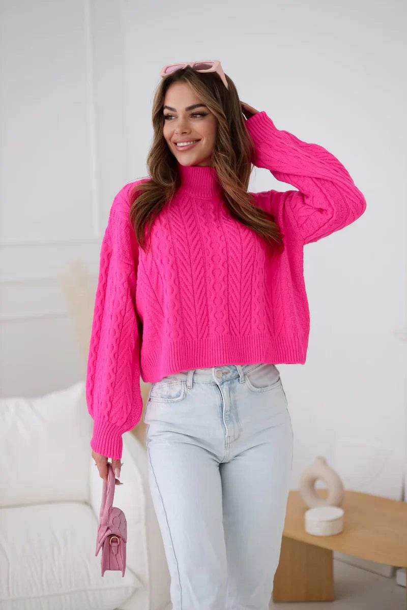 Madison pink cropped turtleneck jumper, feminine and chic knitwear for women