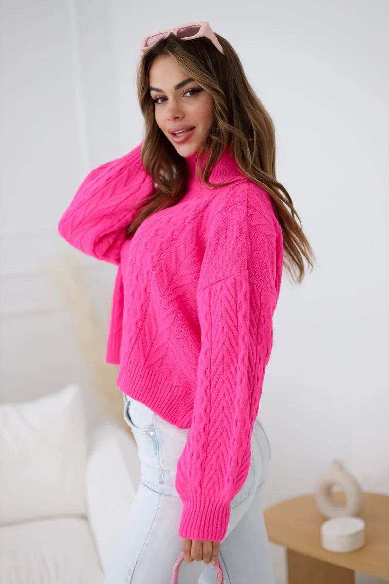 Madison pink cropped turtleneck jumper, feminine and chic knitwear for women