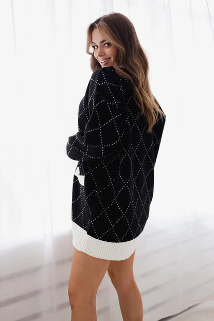 Milan caramel rhombus knit cardigan, cozy elegance with a geometric twist