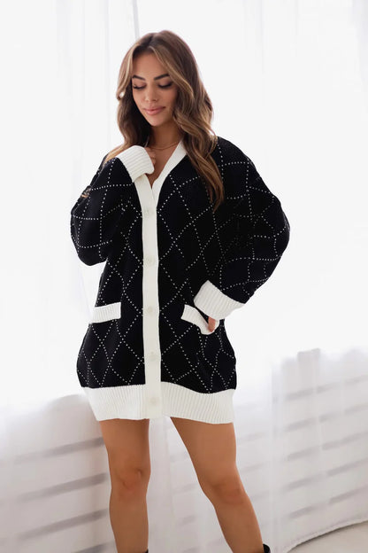 Milan caramel rhombus knit cardigan, cozy elegance with a geometric twist