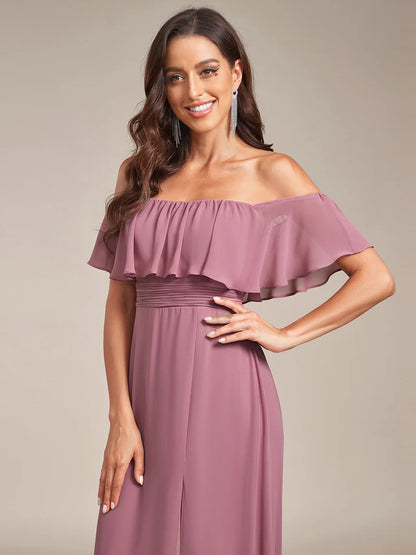 Orchidea bridesmaid dress with ruffle detailing and thigh-high split