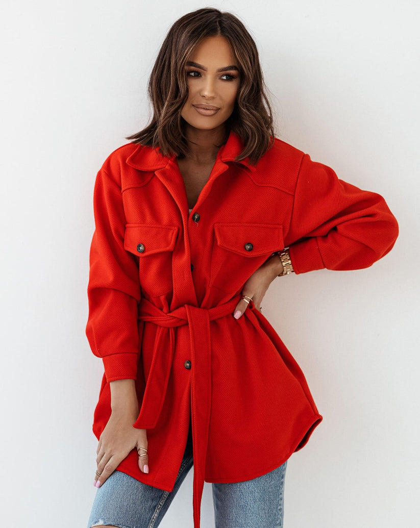 Red shirt jacket, casual lightweight outer layer for everyday wear