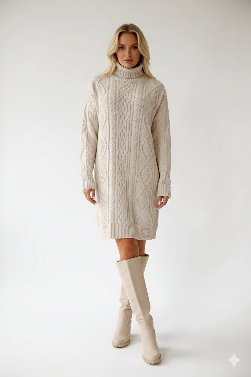 Beige knitted tunic dress