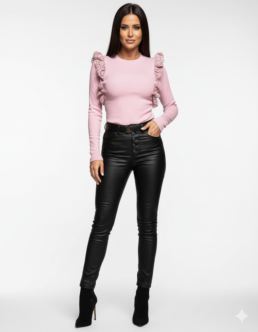 Pink Ribbed Knit Blouse