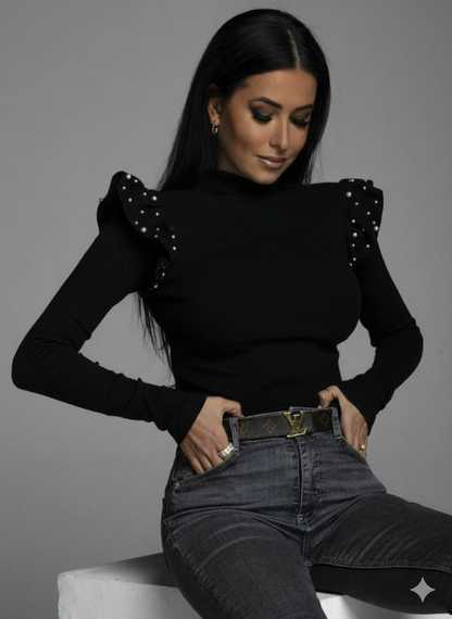 Black Ribbed Knit Blouse