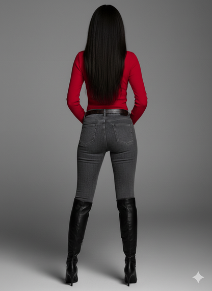 Sonia Ribbed Knit Red Blouse