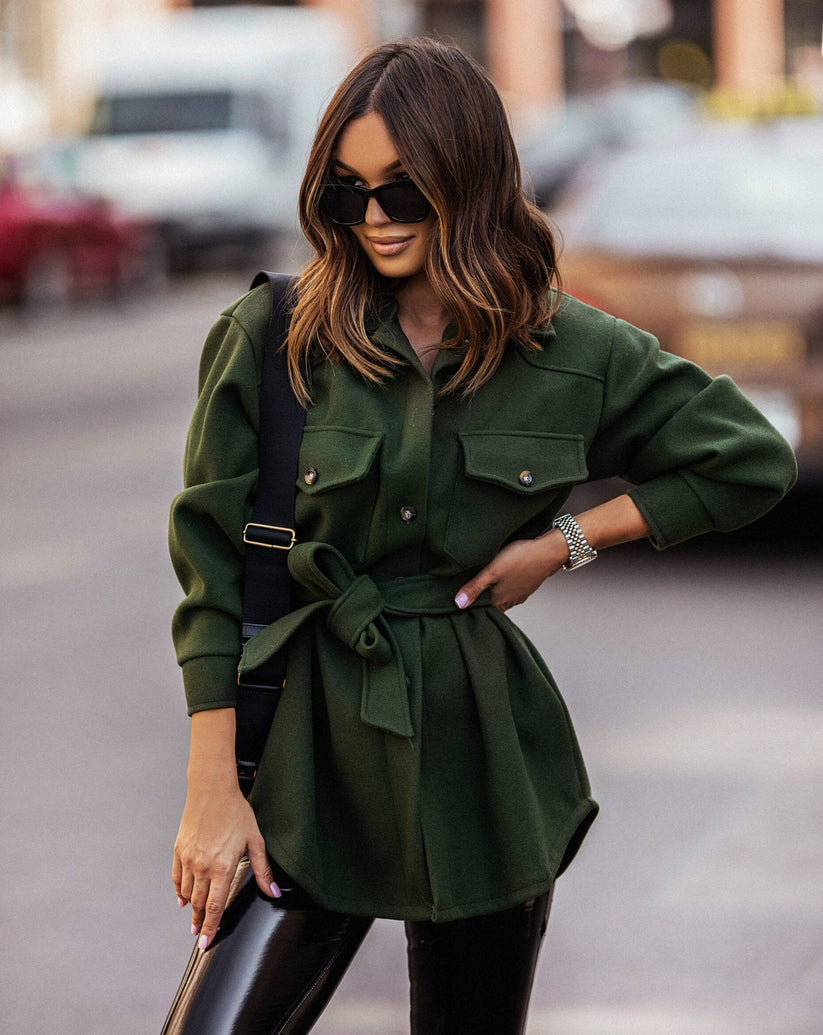 Slate green shirt jacket, casual lightweight layer for all-season wear