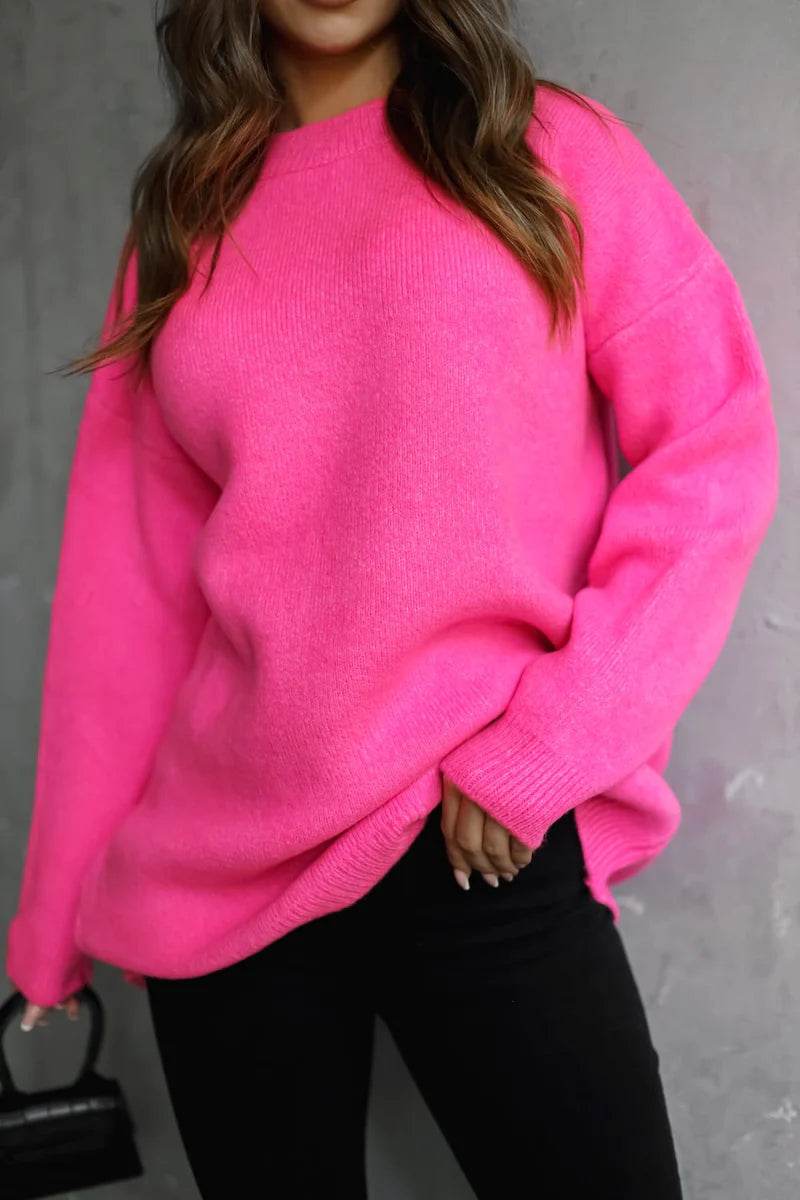 Thick smooth cozy pink sweater, warm and stylish knitwear for everyday wear